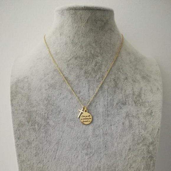 Gold Christian Cross Bible Scripture Necklace - Picture 4 of 5